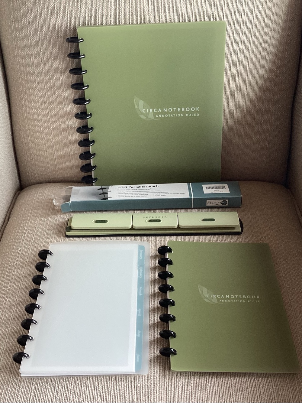 Levenger Circa Discbound Notebook Cover Sage Green & Translucent & Punch